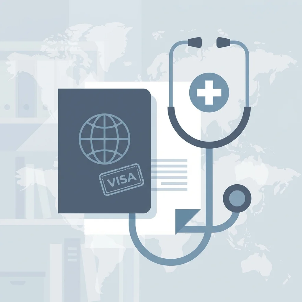 Medical stethoscope and visa document illustration