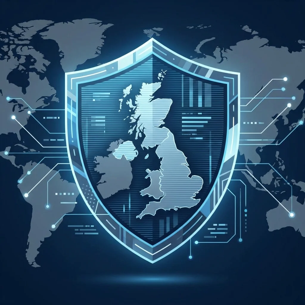 Digital shield and map illustrating border security