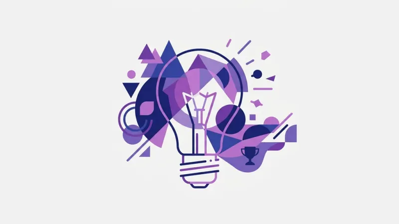 Abstract lightbulb and geometric shapes suggesting design and innovation.