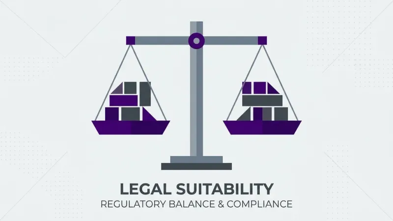 Abstract geometric scales in purple and grey, suggesting suitability and criminality rules.