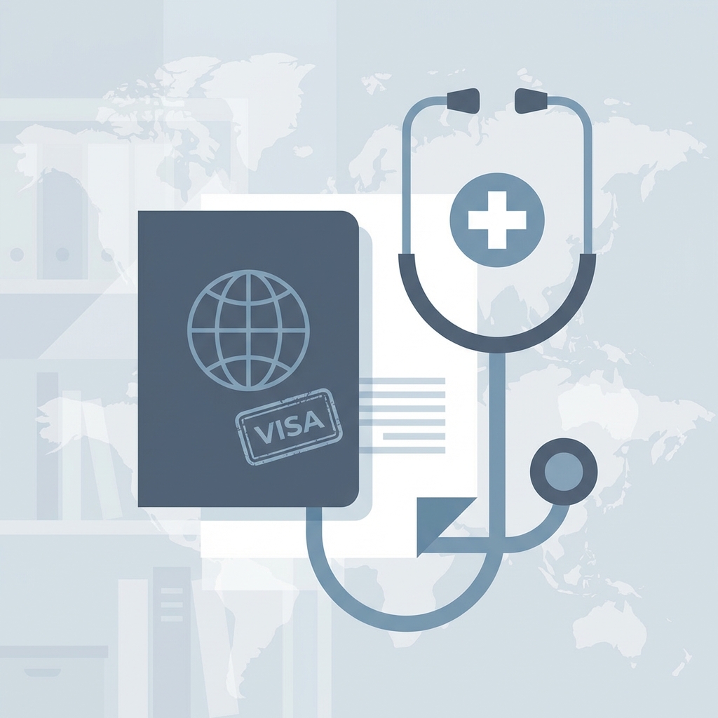 Medical stethoscope and visa document illustration