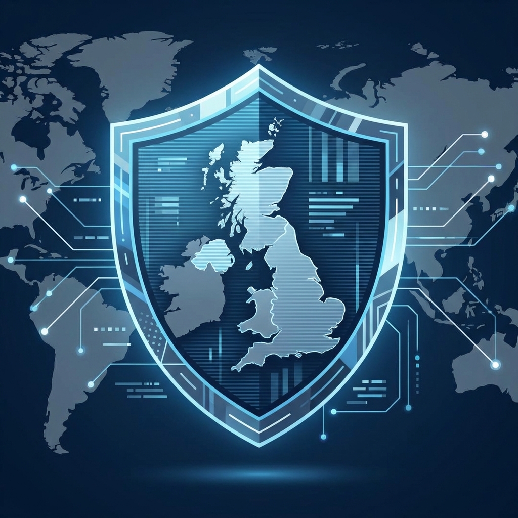 Digital shield and map illustrating border security