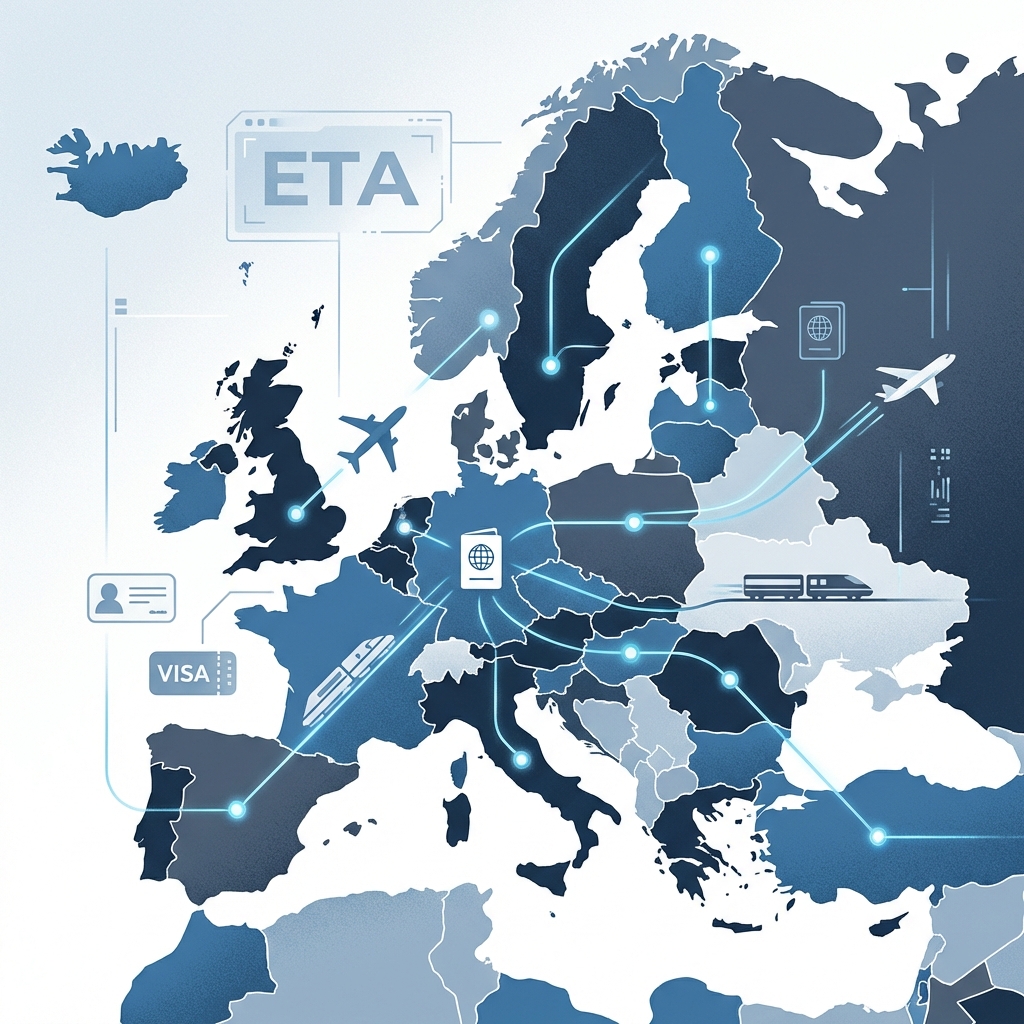 Map of Europe and UK with digital travel connections